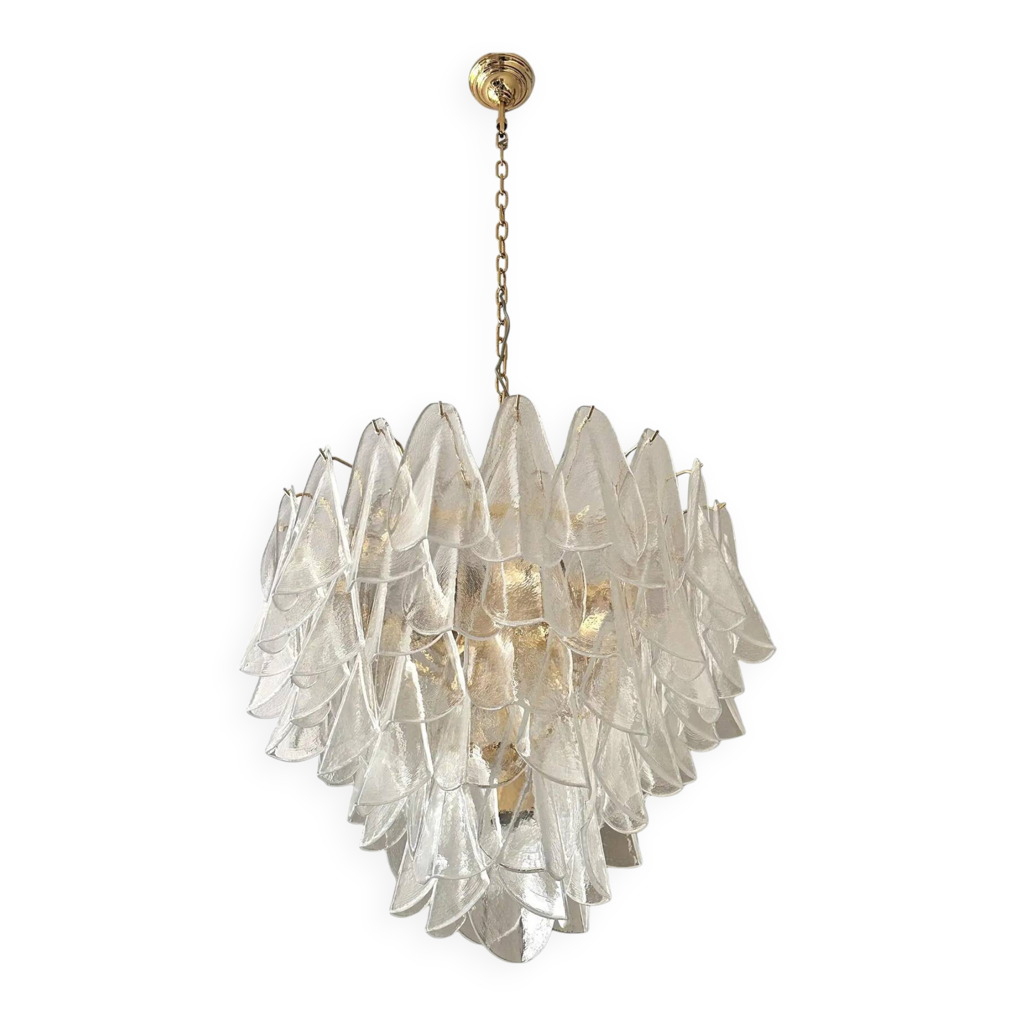 Venetian Transparent “Rondini” Murano Glass Gold Chandelier