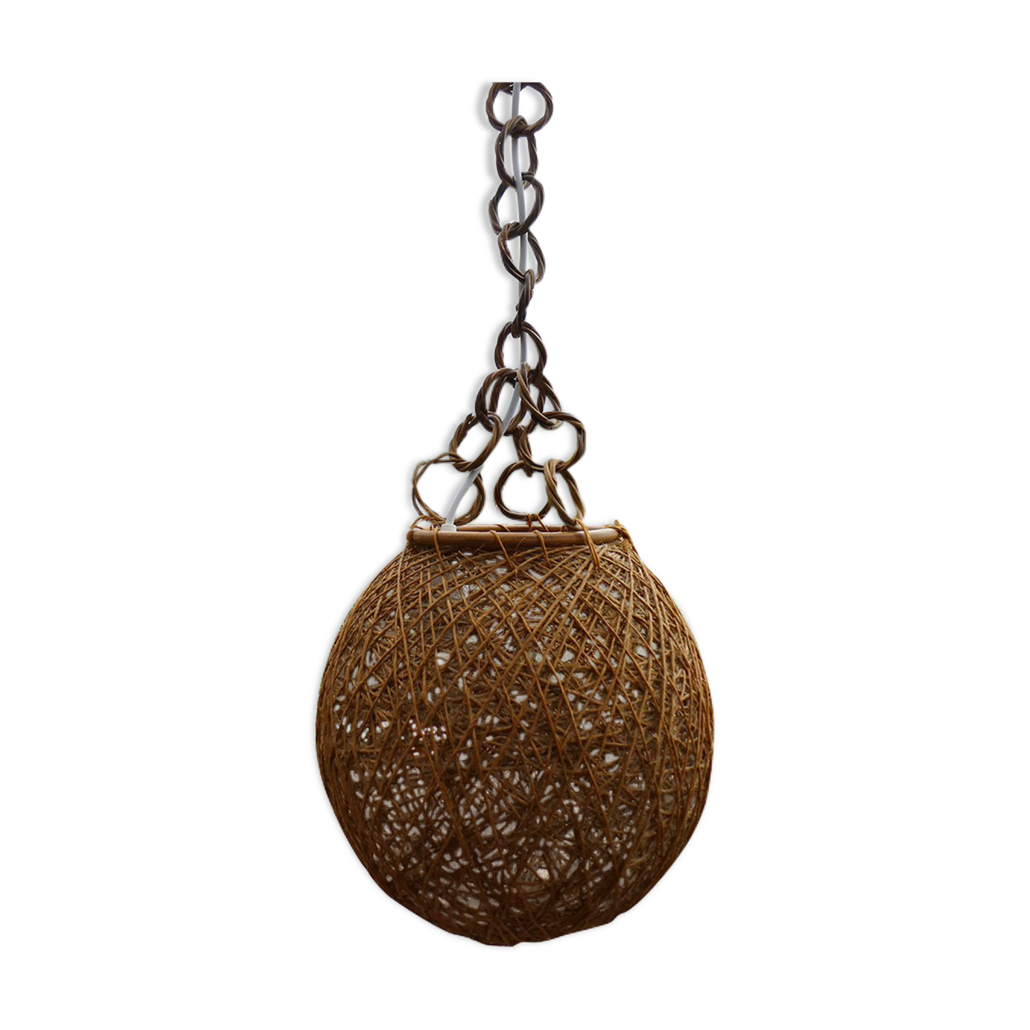 Suspension vintage boule rotin et ficelle