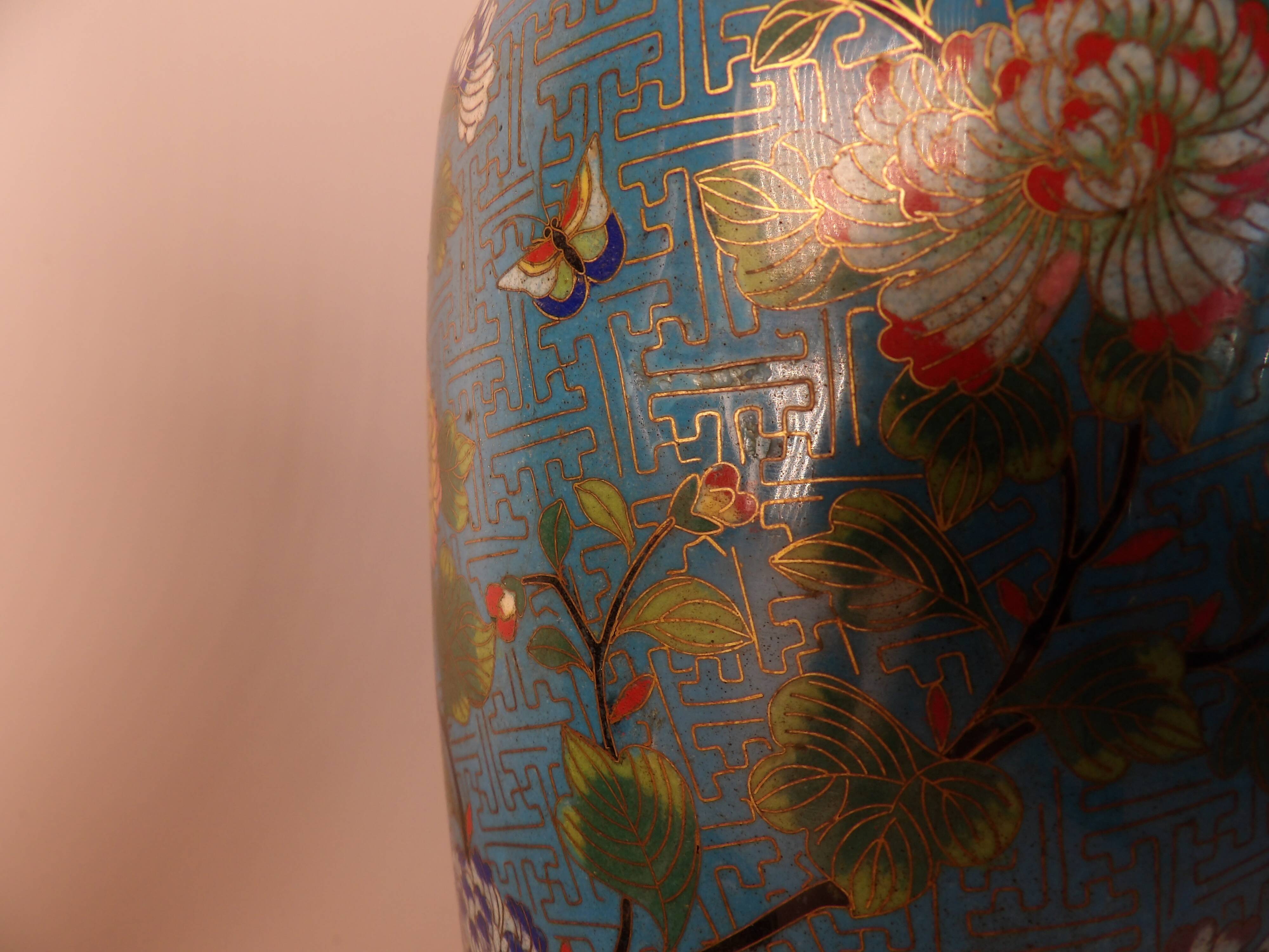 Pair of Asian style lamps in cloisonné and bronze