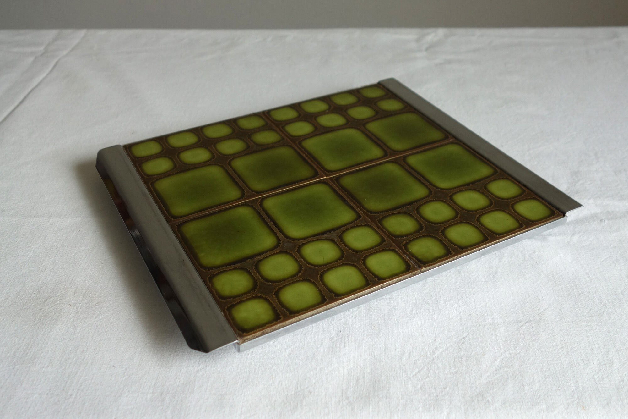Vintage trivety ceramic and metal tiles