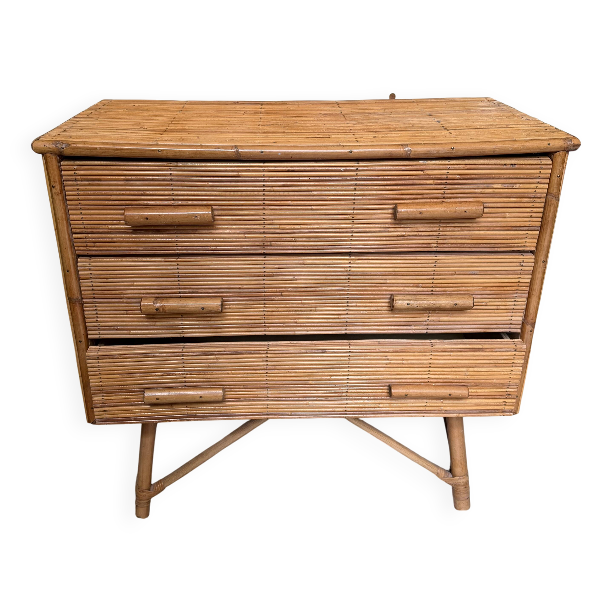 Commode 3 tiroirs bambou/rotin vintage