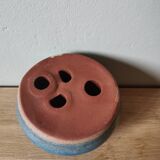 Vintage flower pick enamelled blue artisanal ceramic