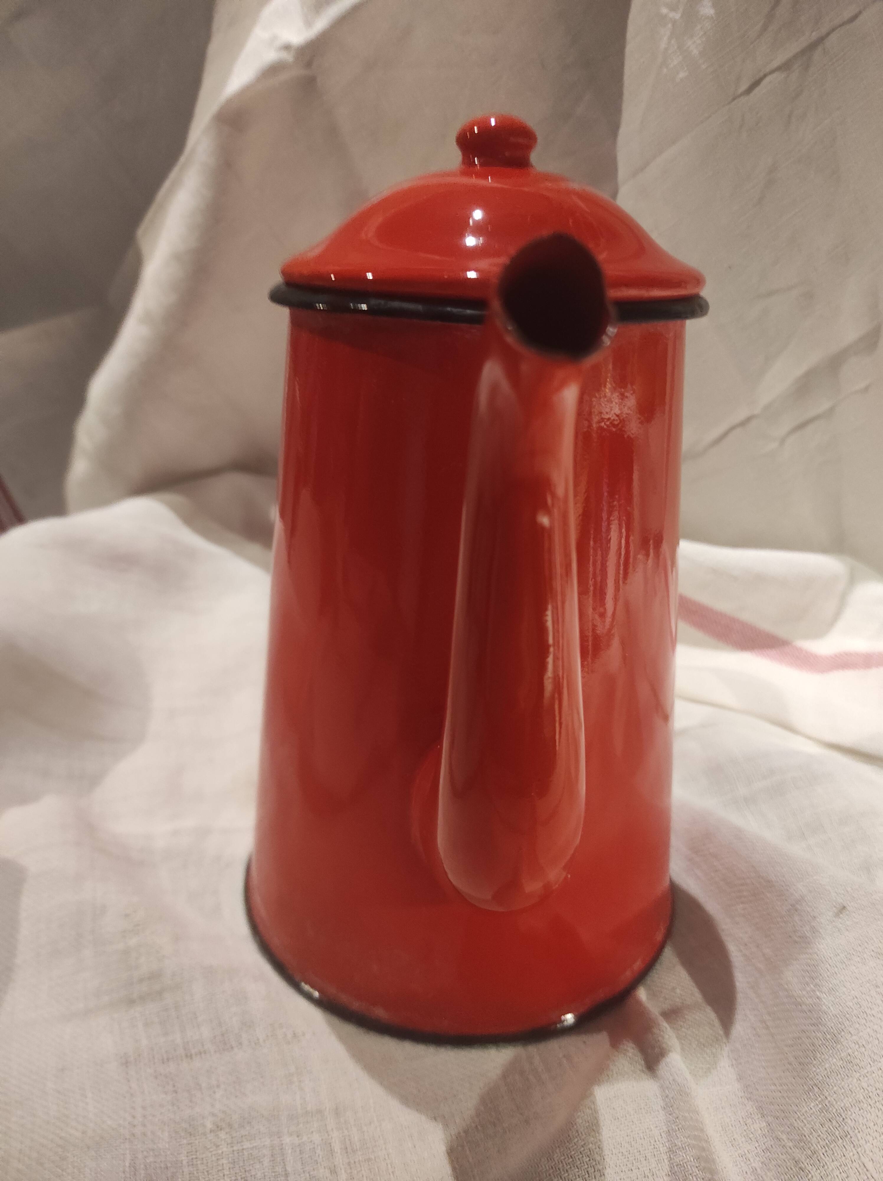 Vintage French coffee pot in red enamel metal