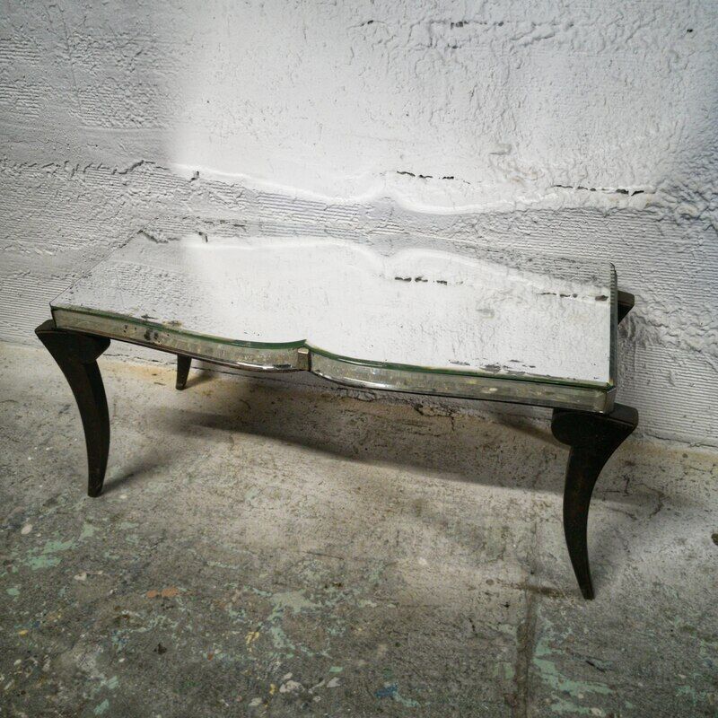 Table basse art déco plateau miroir biseauté
