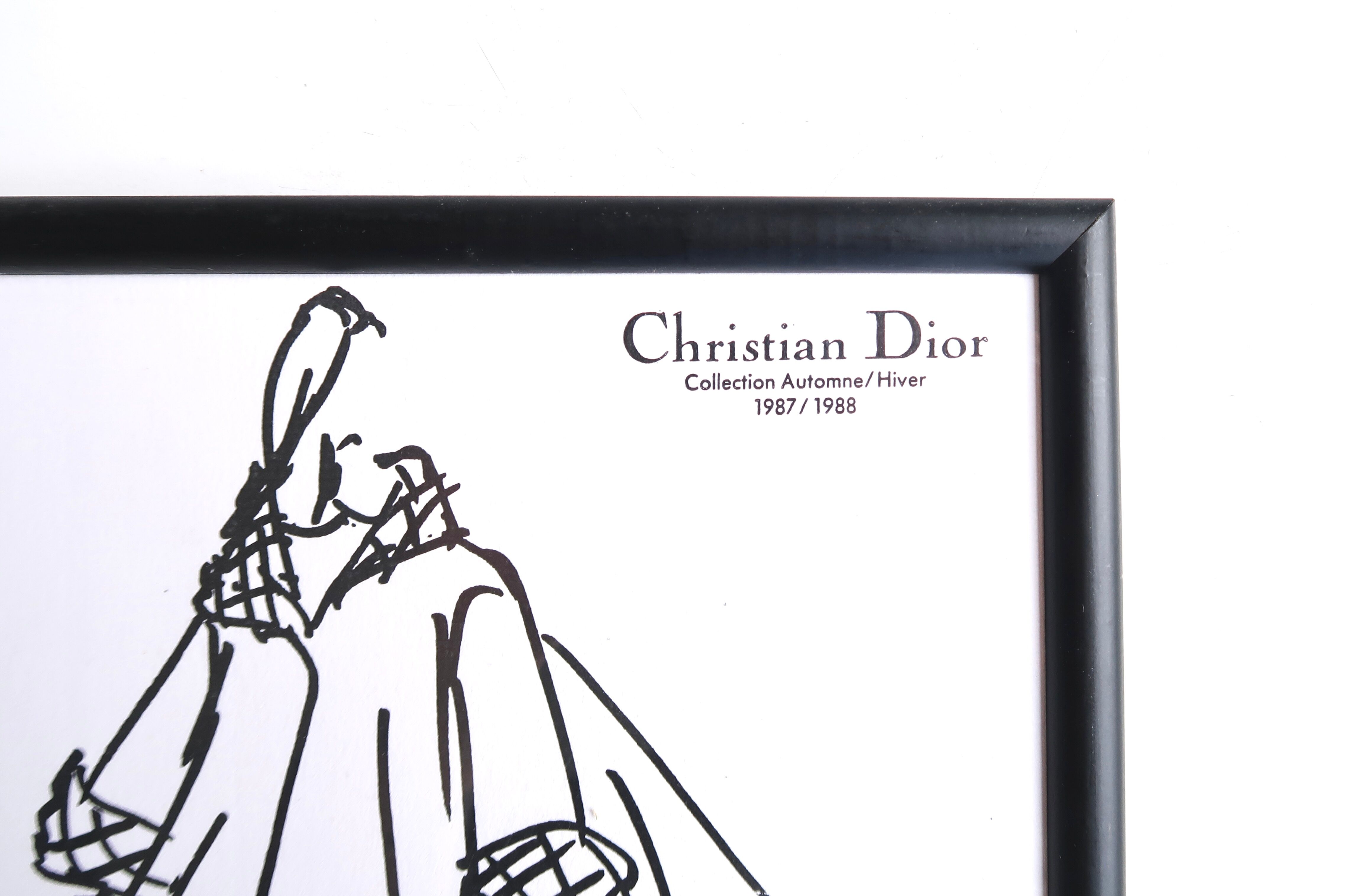 Lithographie dessin de mode Christian Dior, années 80