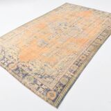 7x10 Vintage Peach Beige Large Area Turkish Vintage Rug, 195x313Cm