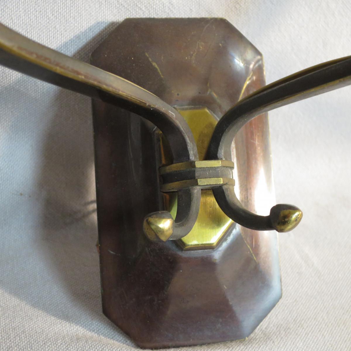 Pair of double wall Art Deco bronze and Crystal