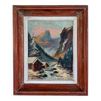 Alpine valley landscape in winter