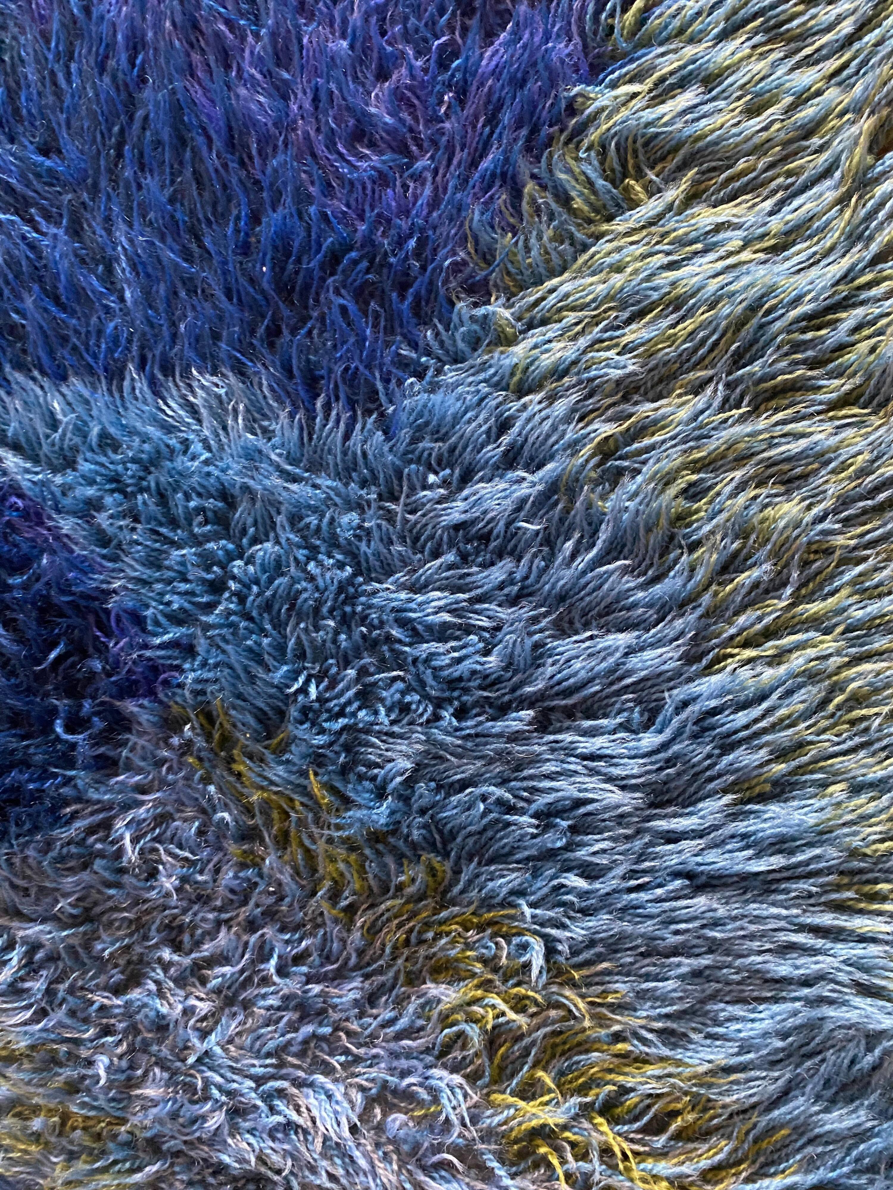 Mid-century Modern High Pile Blue Rya Rug, Sweden, 1960s
