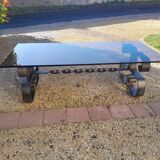 Table basse fer forgé verre vintage design année 70