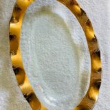 Plat ovale signé annie glass 38/35 made in usa bord ondulé doré à l’or fin