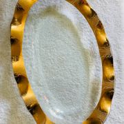 Oval dish signed Annie Glass 38/35 made in the USA wavy edge gilded with fine gold