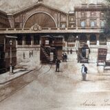 Aquarelle ancienne Paris Gare de l'Est par Amédée Lecomte