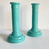 Paire bougeoirs céramique bleue océan vintage
