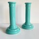 Pair of vintage ocean blue ceramic candlesticks