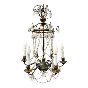 Lustre de style Louis XVI a guirlande de perle et tole peinte XX siècle