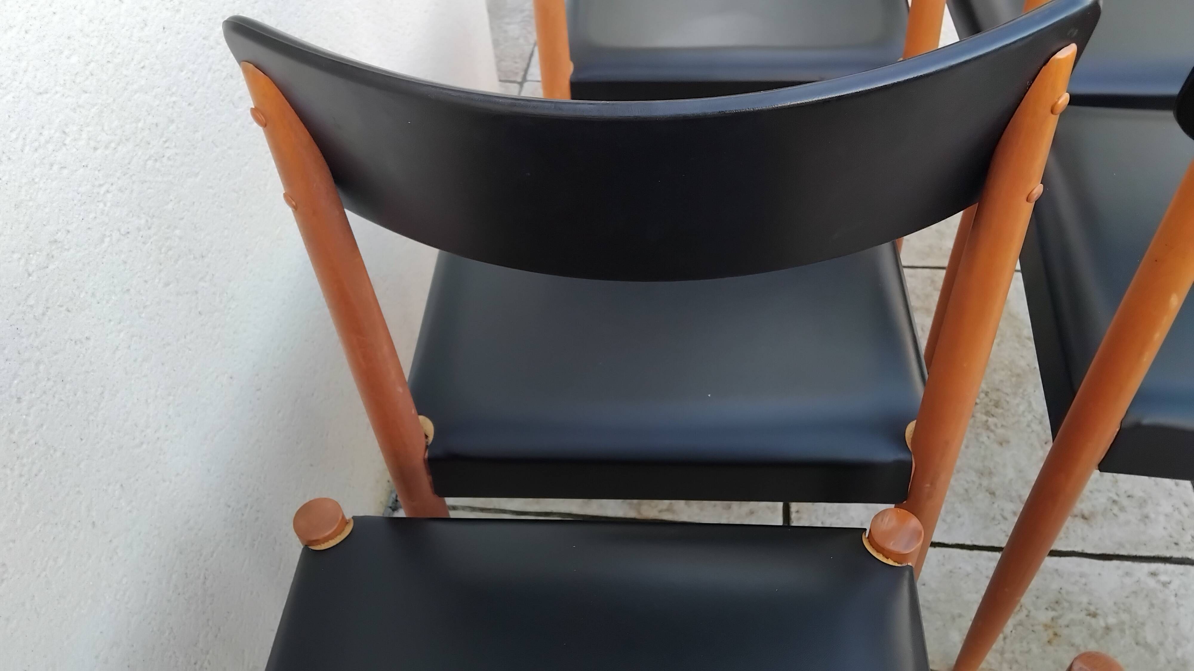 6 vintage faux leather and Scandinavian wood chairs