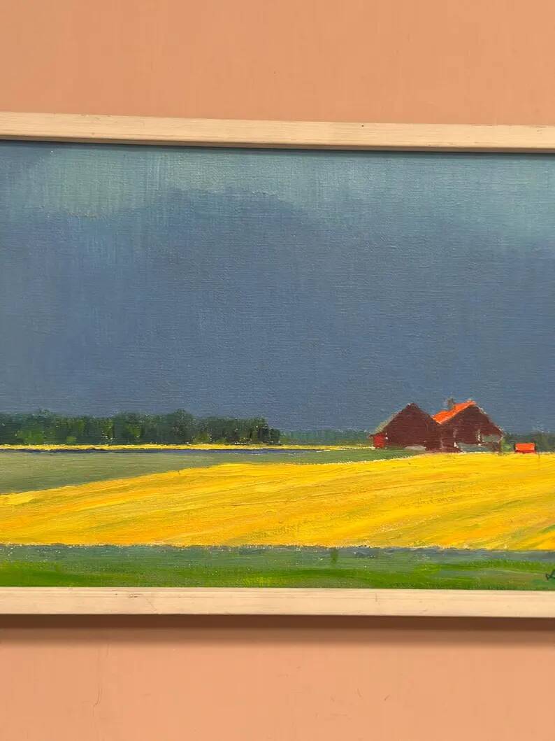 Original Swedish Oil on Canvas – "Approaching Storm" by Astrid Larje – Signed – Vintage and Framed – 43 × 30 cm (16.9" × 11.8")