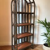 Vintage rattan library and terracotta-coloured tablets