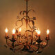 Golden metal chandelier with porcelain flowers, 50's