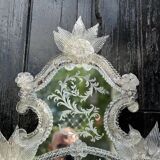 Miroir vénitien en verre de Murano incolore, vers 1940