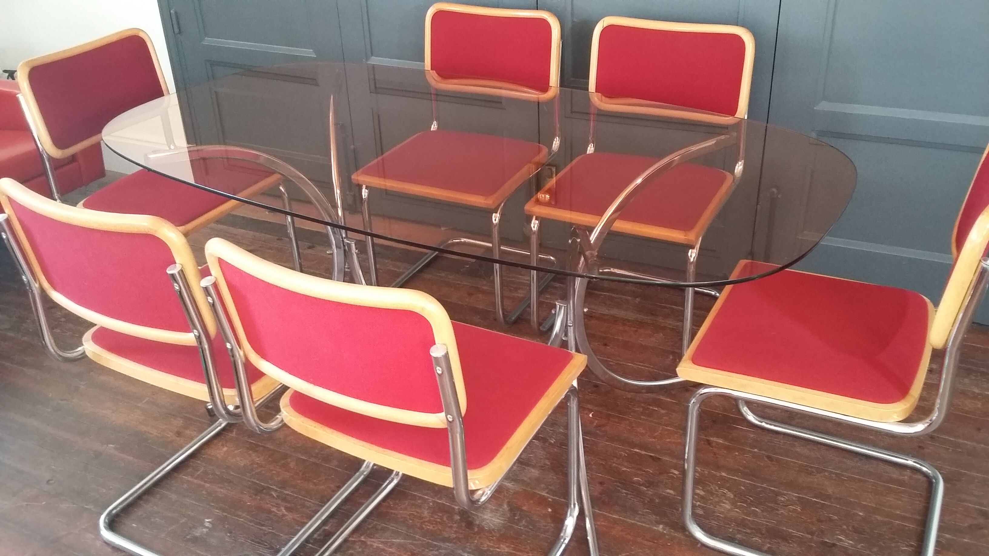 Vintage dining table glass and chrome 1970