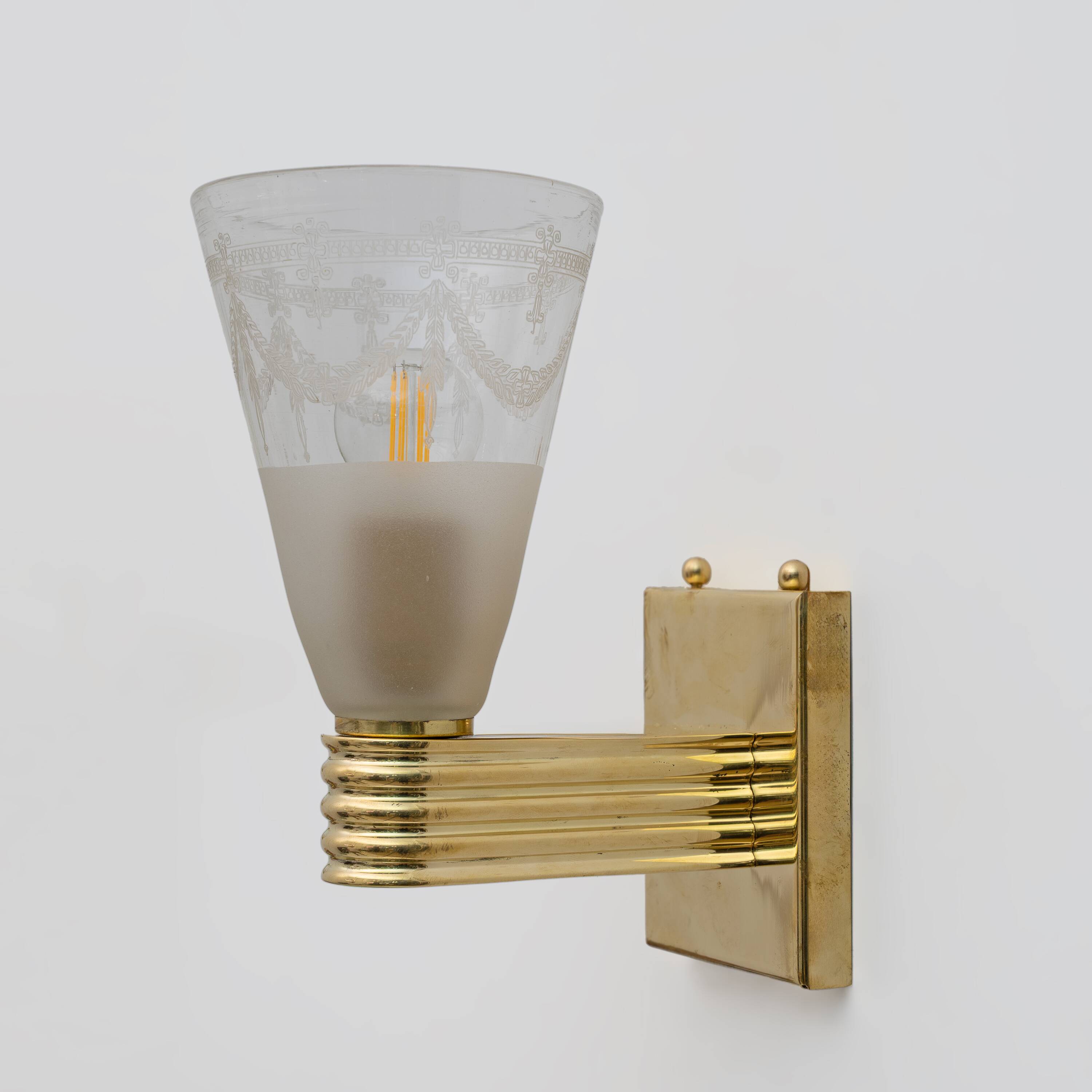 Mid-century Domus Blown and Angraved Murano Glass Sconces, Pair