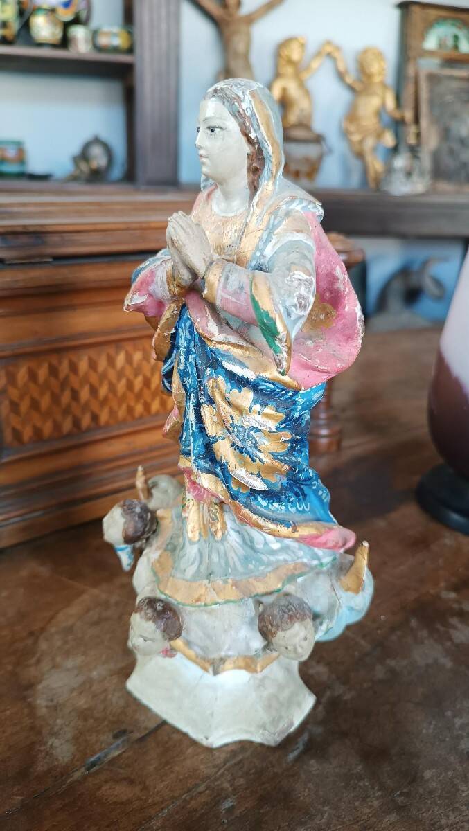 Antique small wooden sculpture, Immaculate Virgin, South America, 19th century
