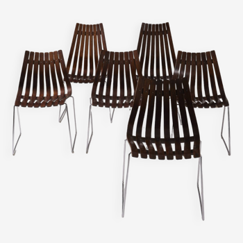 Set of 6 Hans Brattrud wooden chairs