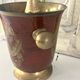 Ice Bucket, Enamel Red and Gold French Brass Champagne Cooler, Vintage