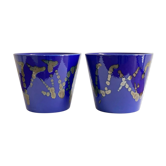 Set of 2 blue West German ceramic planters / flower pots