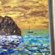 Oil painting on canvas landscape sunset framed vintage