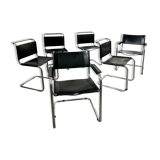 Set of 6 design chairs Matteo Grassi tubular metal and black leather year 70/80 Bauhaus style