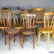 Set of 24 mismatched bistro chairs, curved wood, 1920 to 1955 Thonet...