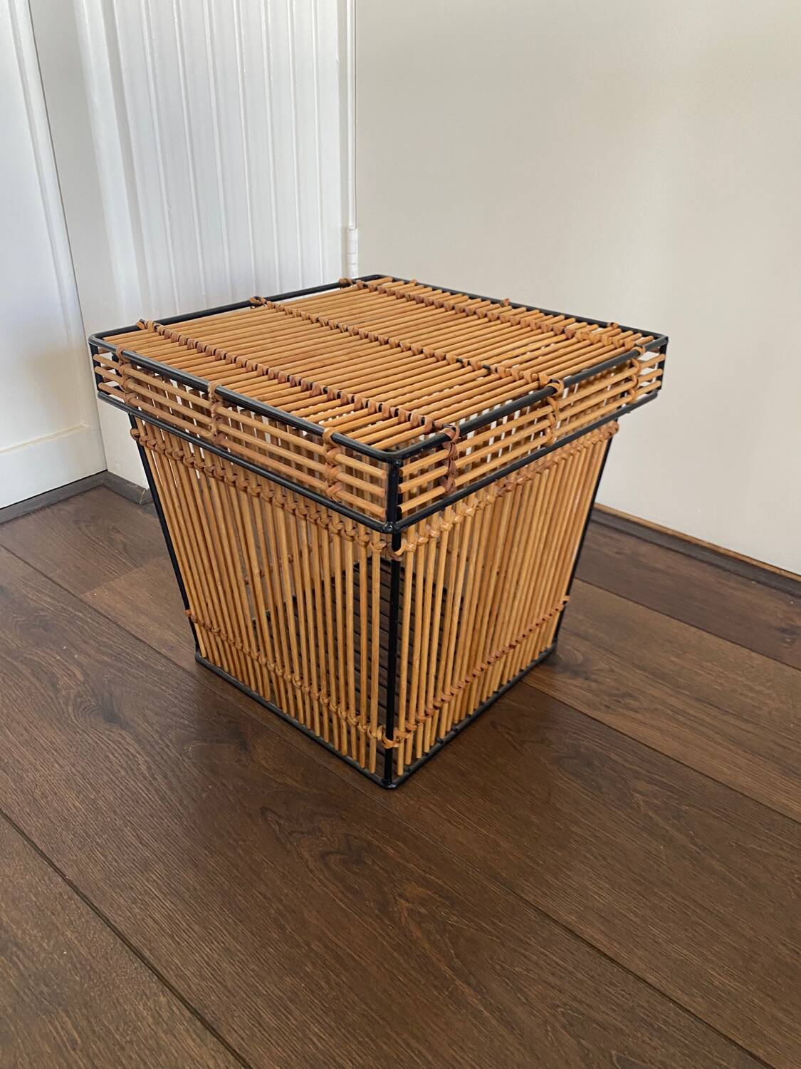 Mid-Century Rattan and Metal Storage Box by Rohe Noordwolde, 1950s