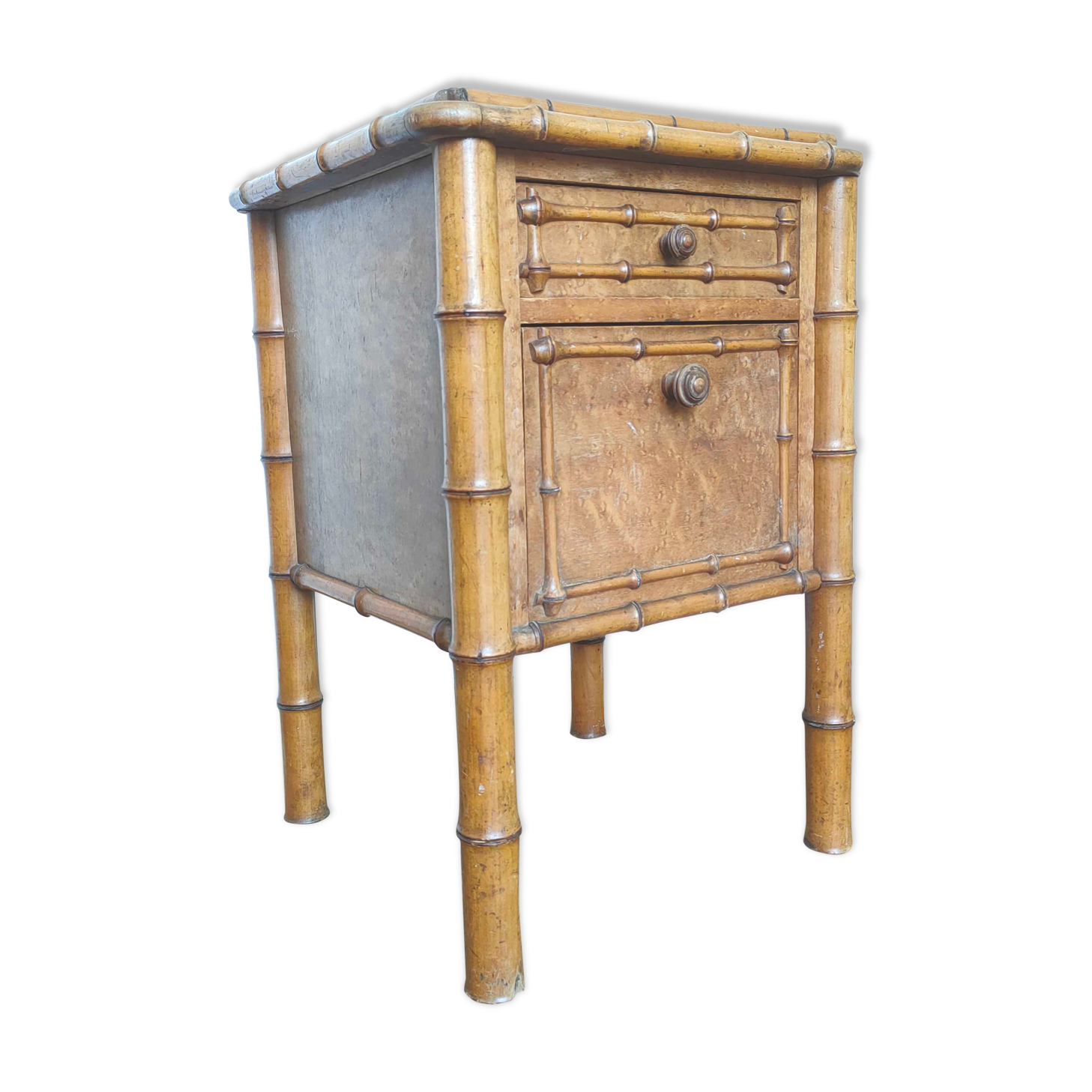 Faux bamboo wood bedside table