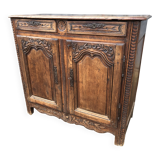 Buffet Louis XV ancien en chêne massif à 2 tiroirs et 2 portes