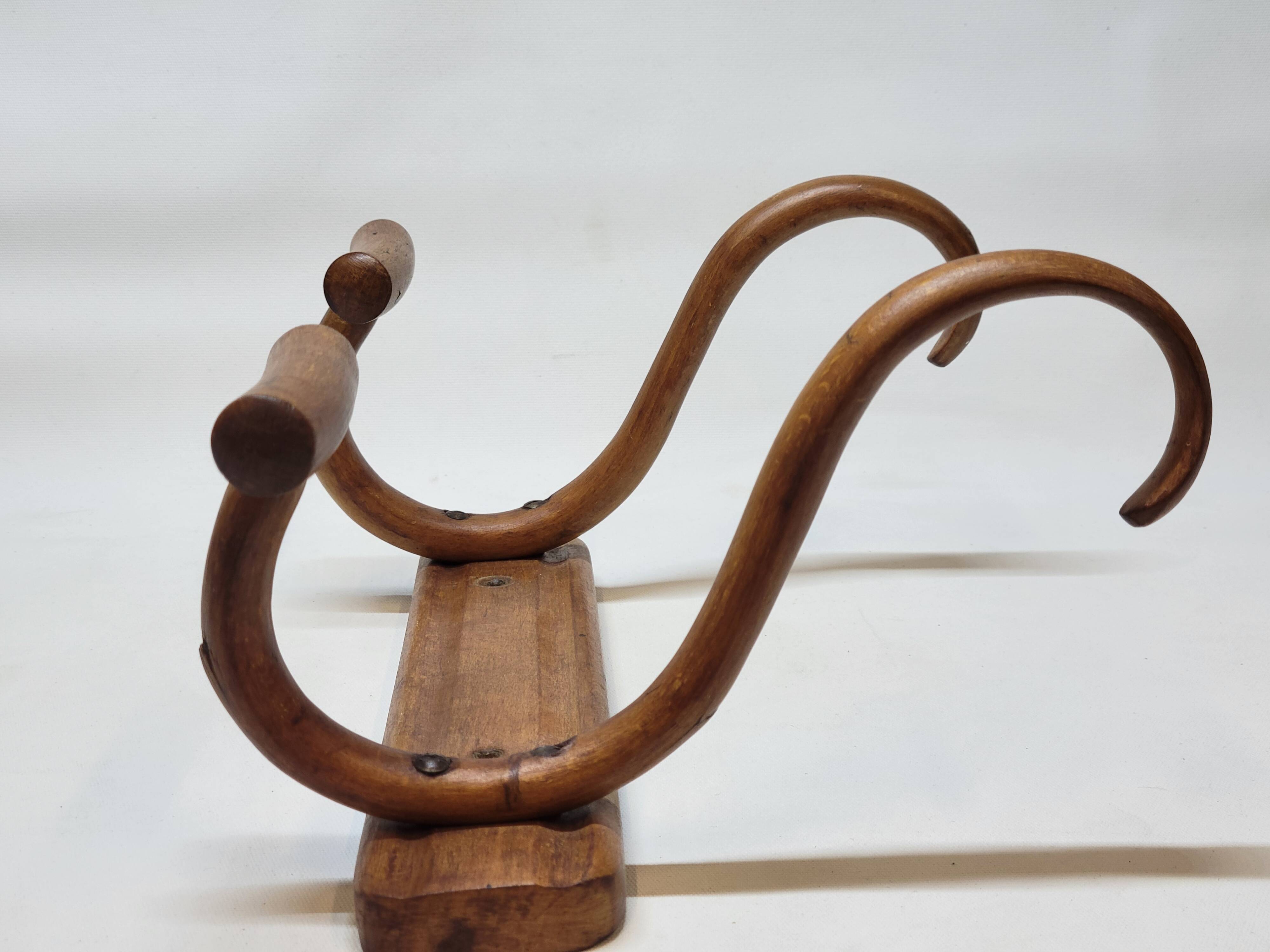 Double Bistro Coat Rack Curved Wooden Hanger Early 20th Century
