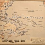 Old geography map school map Oceania political and physical co