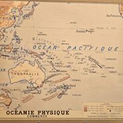 Ancienne carte de géographie carte d'école Océanie politique et physique co