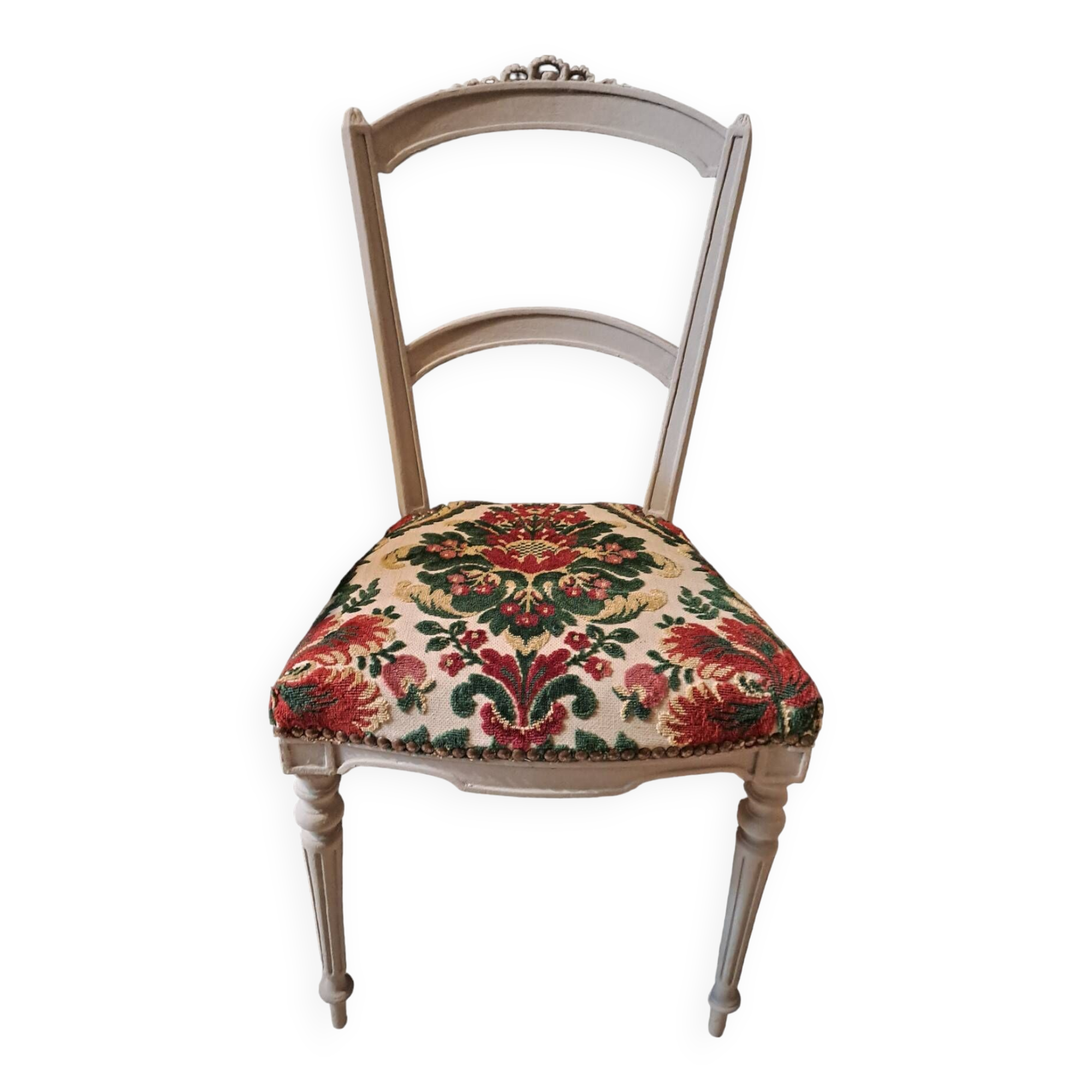 Empire style chair redone in velvet fabric, old floral pattern, 1900