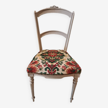 Chaise style Empire refaite tissu velours motif floral ancien 1900
