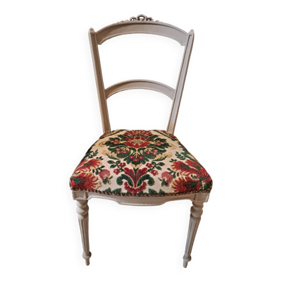 Chaise style Empire refaite tissu velours motif floral ancien 1900