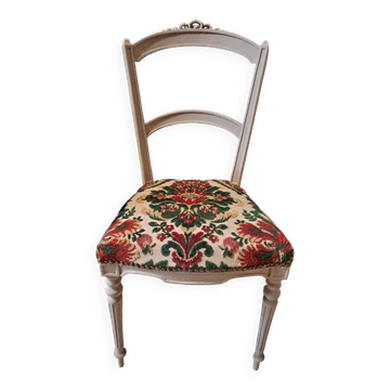Empire style chair redone in velvet fabric, old floral pattern, 1900