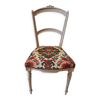 Chaise style Empire refaite tissu velours motif floral ancien 1900