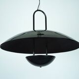 Vintage 1990s Black Pendant Lamp with Glass Top Shade. Italy