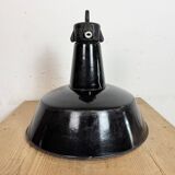 Industrial Black Enamel Factory Lamp with Cast Iron Top, 1950s