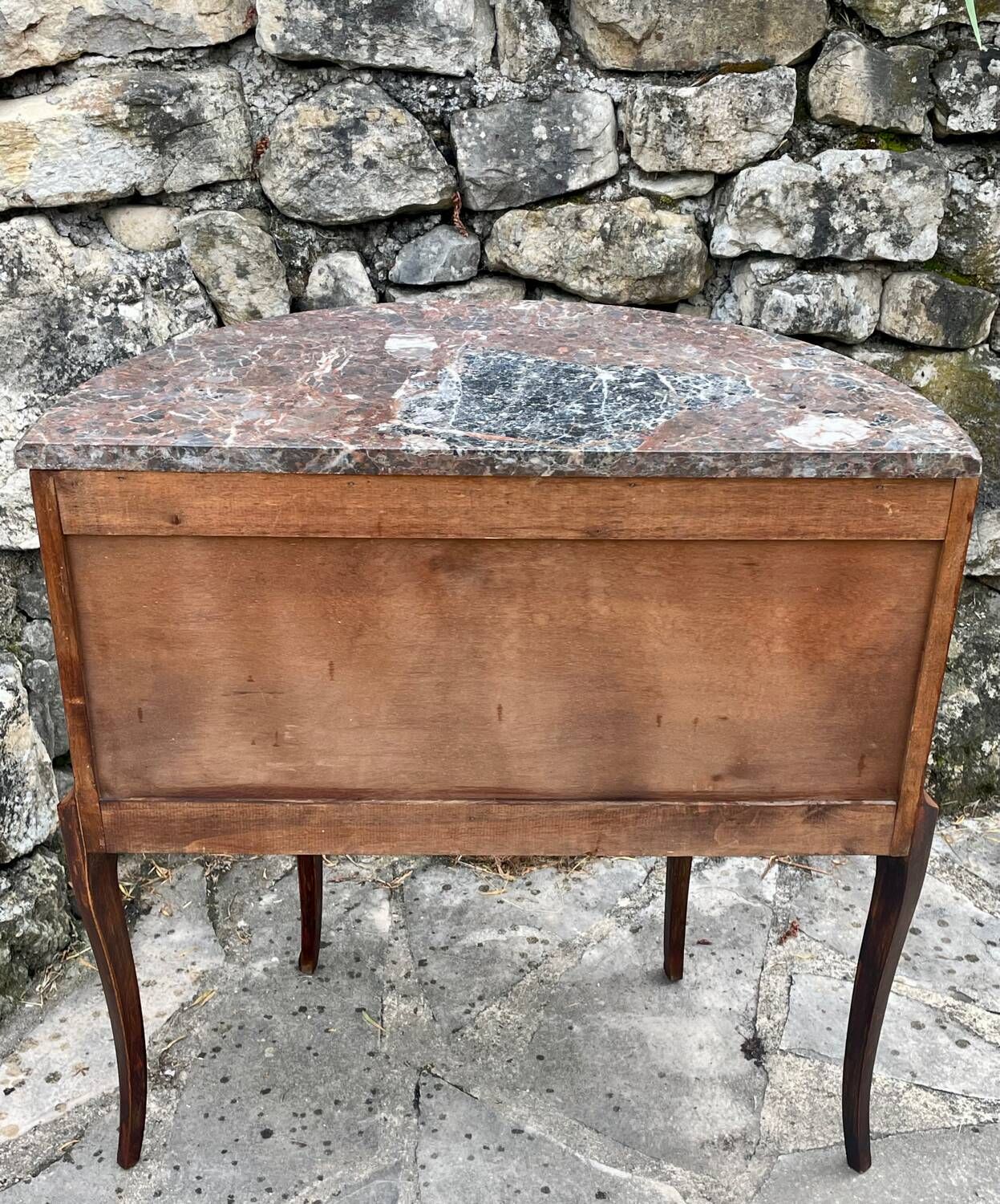 Small half-moon chest of drawers in Louis XV style marquetry, 19th century period