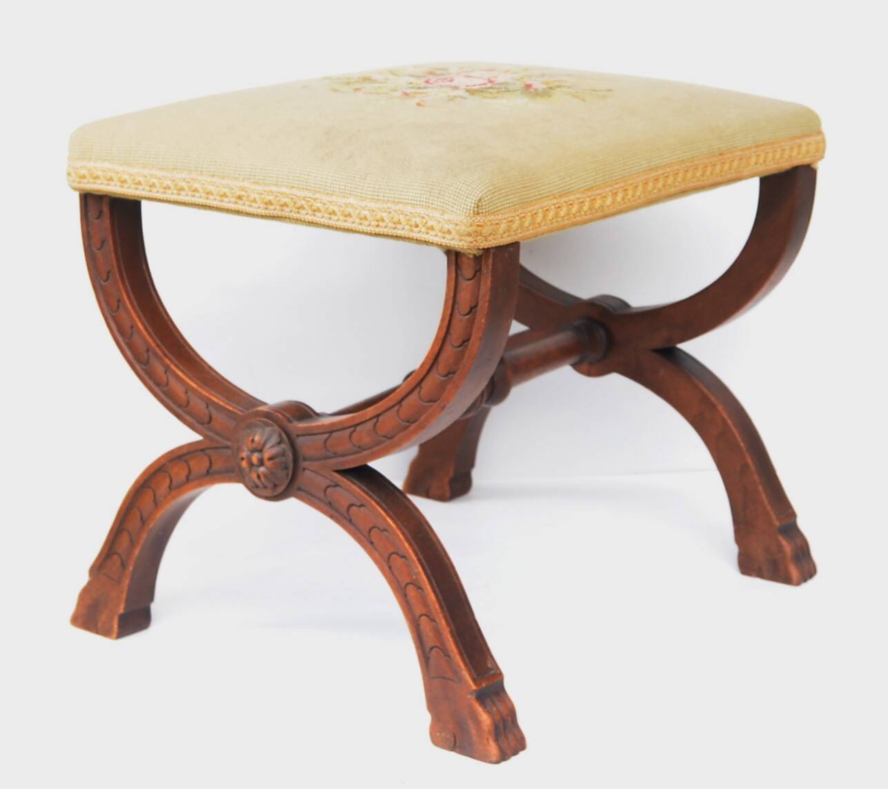 Curule Stool Empire  with Needlepoint