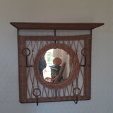 Rattan wall-mounted coat rack with mirror